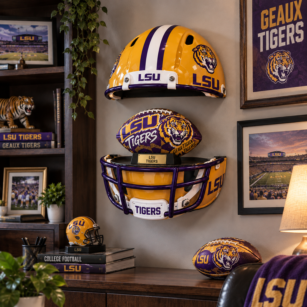 LSU Premium LED Helmet Wall Shelf NTNA